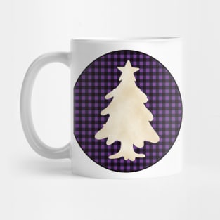 Christmas tree silhouette over a black and violet tile pattern Mug